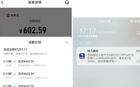 得物里面的借钱申请匹配到“桔享花”成功到账6000元