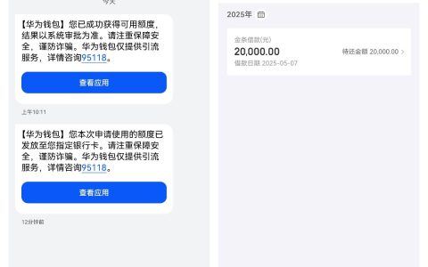 华为钱包来短信说有额度，我一试竟下款两万！