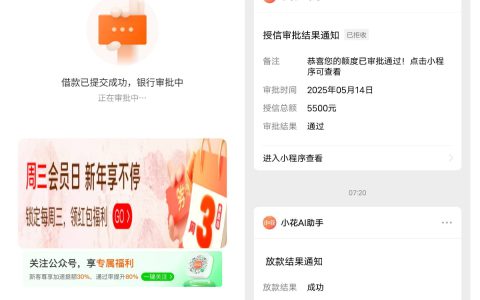 微信小程序小花 AI 借款，成功下款5500元