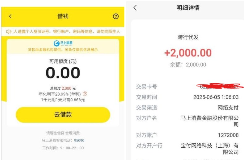 闲鱼上线借款功能：匹配马上金融下款 2000 元，几分钟到账
