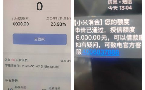 小米消金下款经历：月查询 20 + 无逾期成功通过，利率 23.98%