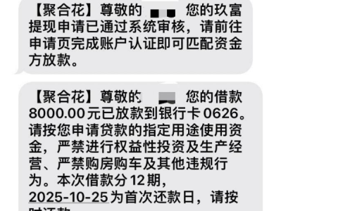 万卡借款匹配聚合花好下款吗？我申请后收到短信，8000 元很快就到账！