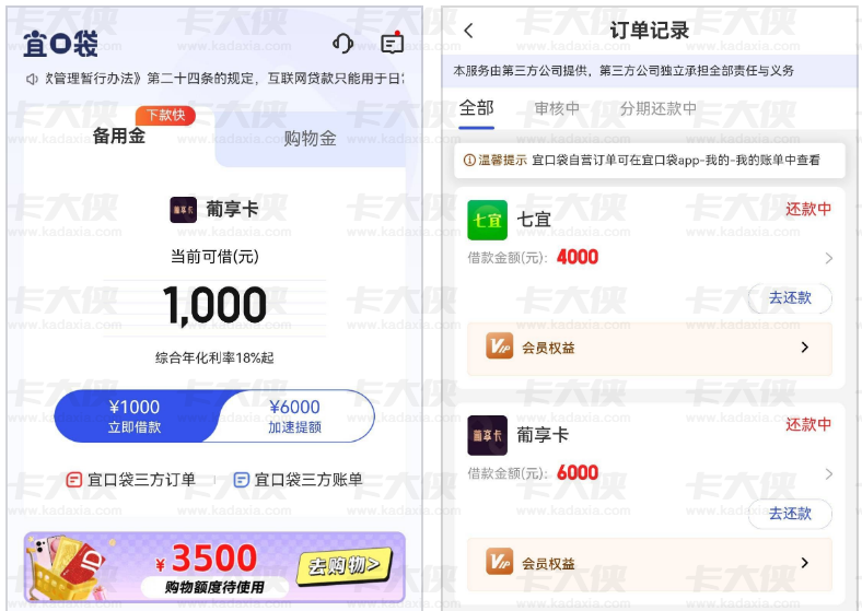 宜口袋第三方借款双下款：葡享卡 6000 元与七宜 4000 元的实际体验