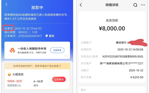 融360里面匹配到：纷享贷，前后五分钟下款8000元。