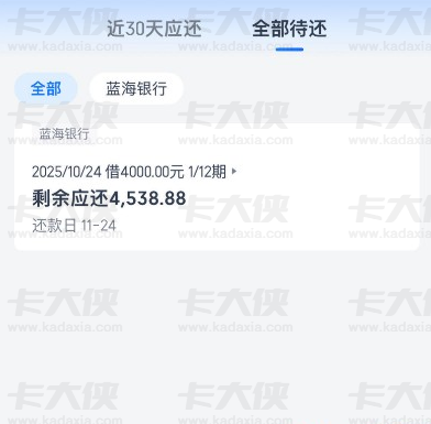 爱奇艺内匹配蓝海银行成功下款 4000 元，分 12 期还款，不抱希望尝试却获额度