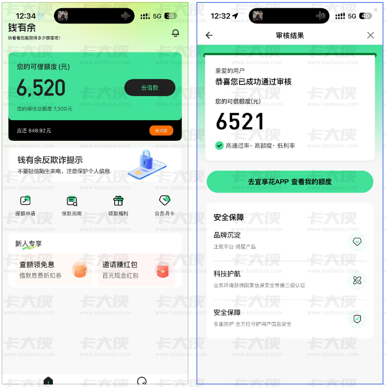 钱有余审核通过斩获 7300 元授信额度：可借 6521 元需跳转宜享花 APP，低利率 + 等保三级认证，新人福利诚意满满