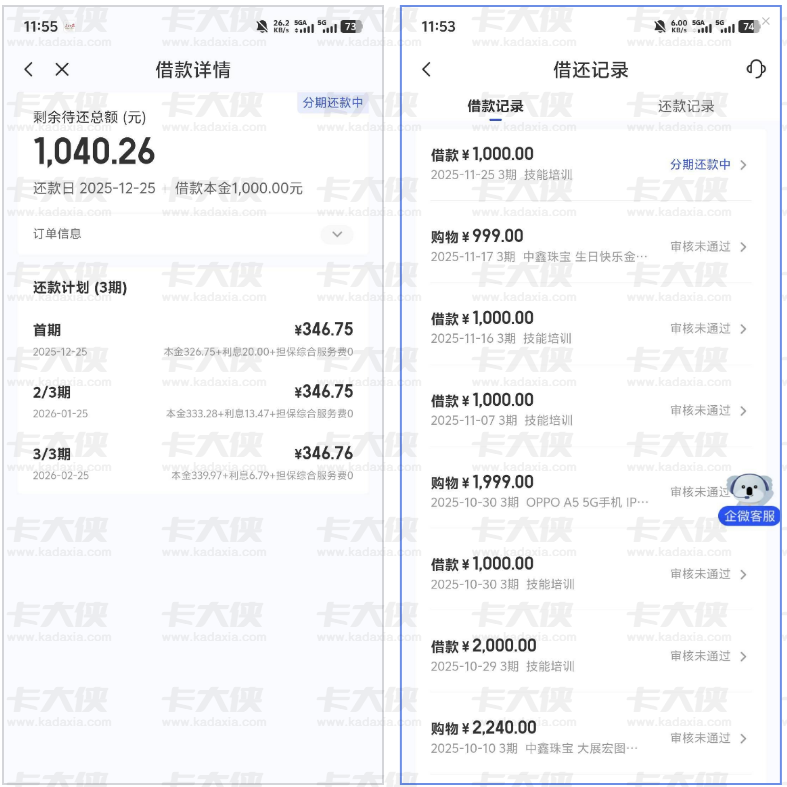 征信花 + 信用卡逾期数年，宜口袋 1000 元终到账！没开会员，多次拒批后三推成功