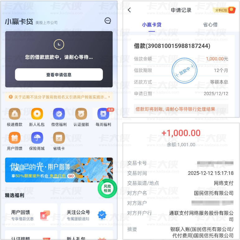 小赢卡贷申请 10000 元仅下款 1000 元？12 个月等额本息到账实测 + 群友经验参考