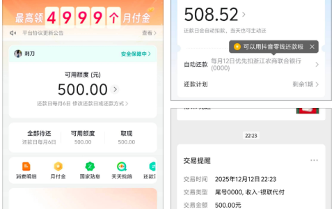 抖音放心借月付额度开关提额教程！100 元升至 500 元秒出额度下款实测 + 利息参考