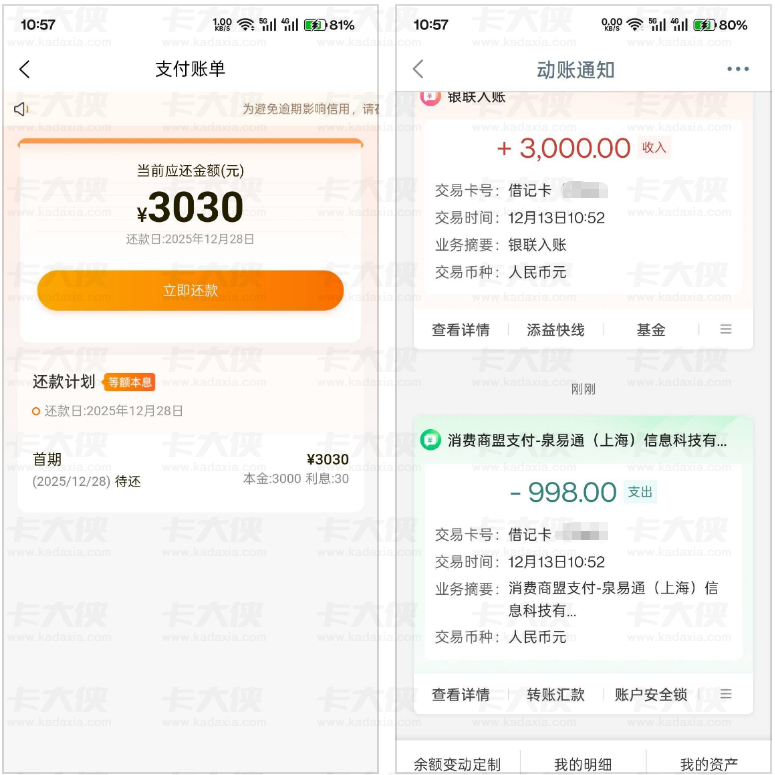 豆享用哈啰匹配下款实测！无申请直接出额度，到账 3000 元秒扣 998 元 + 还款详情分享