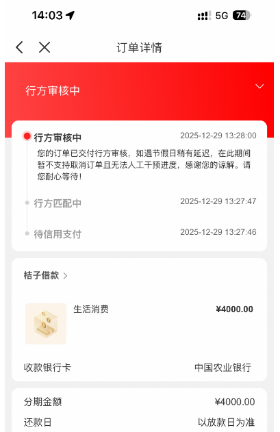 宜口袋逾期半年，桔多多首出 4000 额度行方审核中能下款吗？