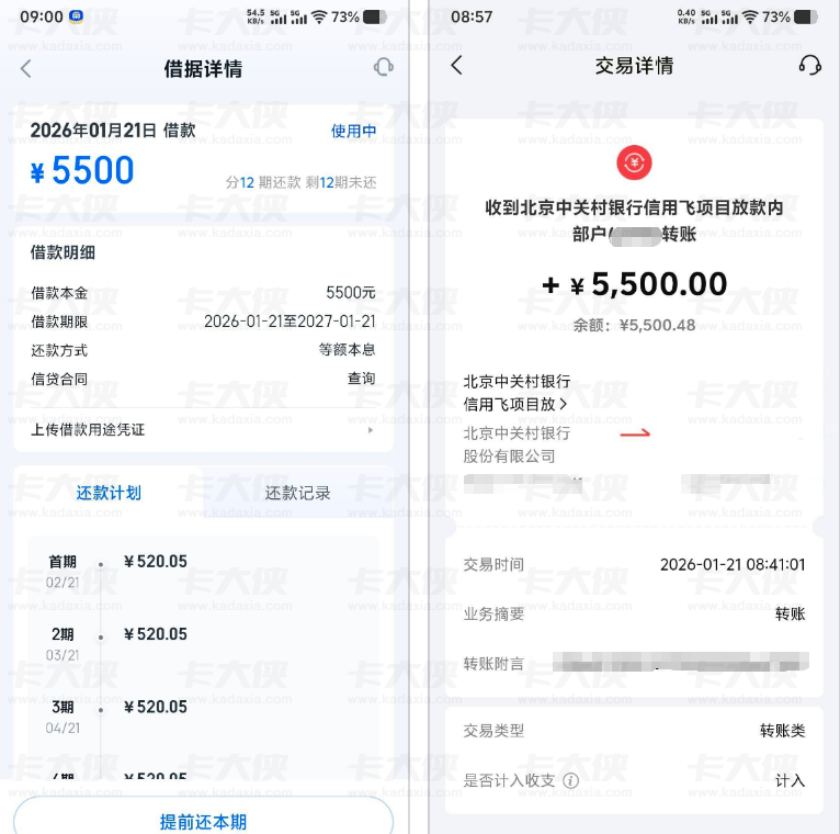 信用飞联合中关村银行放款，5 分钟到账 5500 元，这些使用情况需了解