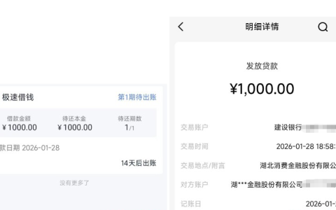 分期乐成功下款 1000 元，湖北消费金融放款 14 天后出账实测分享