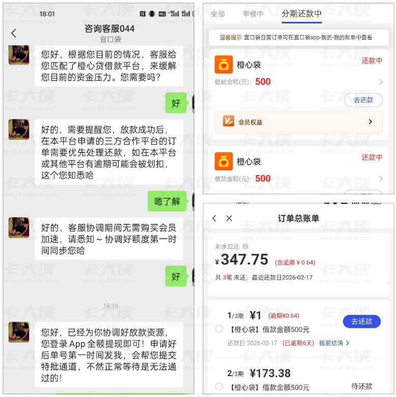 呆账 5 个且首笔逾期 6 天，宜口袋第二笔凭专项资金与客服匹配秒下款