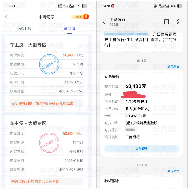 小赢卡贷易鑫抵押贷款 60480 元到账，放款中即入账；征信大花无逾期也可申请！