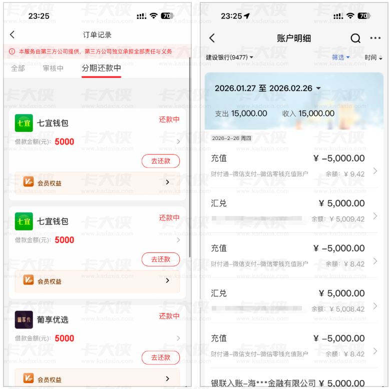 七宜钱包 + 葡享卡连续下款 3 笔 5000 元，征信大花也获批，年后额度迎来新惊喜！