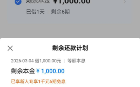 抖音放心借成功开通下款 1000 元：享 6 期免息福利，还获 30 元红包奖励