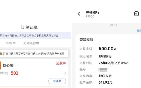 橙心袋有额度屡申被拒，短信提醒后试借 500 元到账