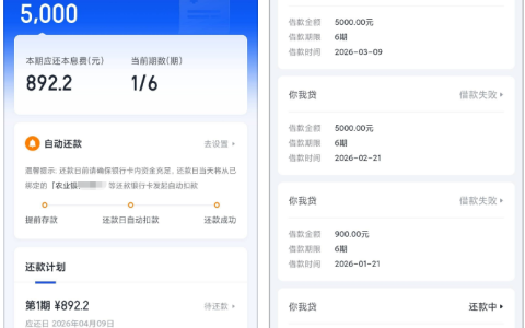你我贷匹配湖北消费金融下款 5000 元：6 期还款明细公布，征信有瑕疵也成功放款