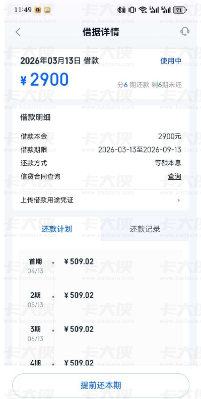 信用飞还款两期买提额券下款 2900 元，开年首笔下款解急，多平台申请均被拒