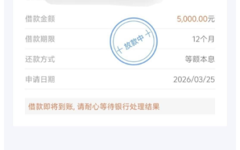 小赢卡贷省心借获批 5000 元进入放款中，获批额度让人直呼就这点