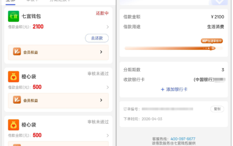 七宜钱包 2100 元借款顺利到账，开通先用后付会员，全程不到 20 分钟完成放款