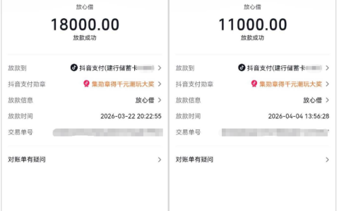 放心借两次申请均秒速到账，3 月下款 18000 元，今日补充资料提额 11000 元成功放款