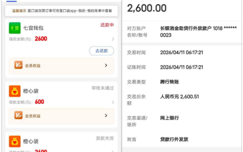 宜口袋七宜钱包 2600 元成功下款，等待 5 天终到账，长期放款中也有希望