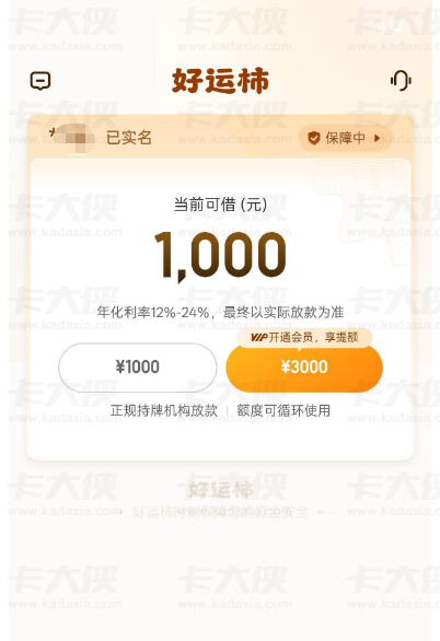 好运柿新上线注册即享 1000 元额度，199 元先用后付会员可提额 3000 元，宜口袋同系列审核有差异