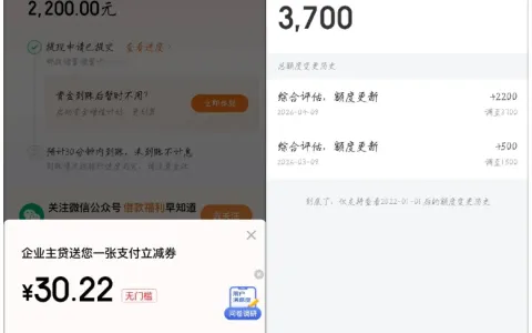 京东金条系统自动提额 2200 元，总额度升至 3700 元，借款提现快速到账超便捷