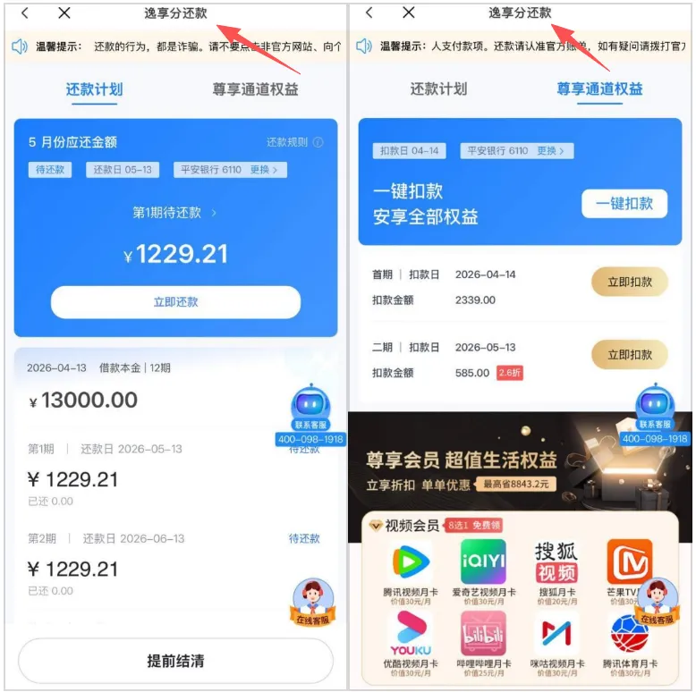 逸享分通过火山融匹配秒批 13000 元，会员费可联系客服取消，长期不下款也能成功放款