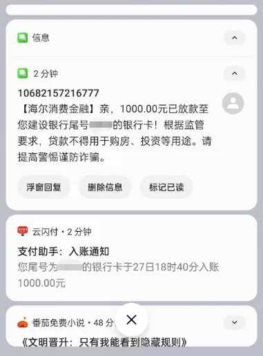 宜享花购买保险后实现秒到账，1000 元额度由海尔消费金融放款，实操成功率真实说明
