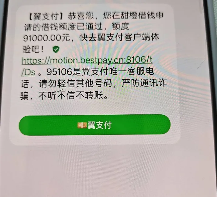 翼支付甜橙借钱匹配京东金条成功放款 91000 元，主入口被拒仍可通过渠道申请
