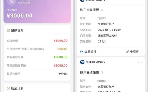 薪及时薪酬预支申请成功到账 3000 元，审核流程简便易操作，应急资金快速到账分享