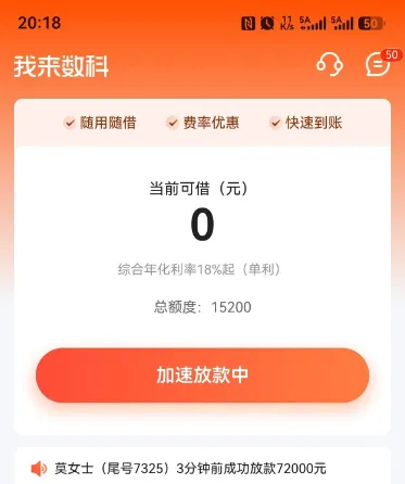 我来数科去年结清后出 15200 元总额度,借款进入加速放款中状态,长期黑屋用户实测分享 我来数科去年结清后出 15200 元总额度,借款进入加速放款中状态,长期黑屋用户实测分享