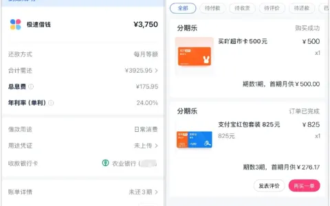分期乐额度半年未成功下款，先走购物通道再借款，购 500 元超市卡后人工审核秒批 3750 元