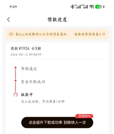 好分期复借快速审核通过，1924 元资金顺利到账，重庆市黑卡小贷提供放款支持