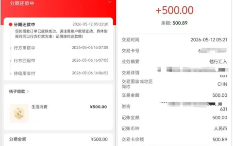 桔多多借款审核周期约一周，500 元额度顺利放款，国民信托与宁波银行联合出资