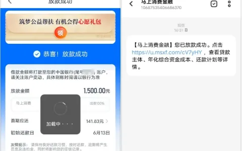 安逸花授信 6000 元成功放款 1500 元，马上消费金融全额出资，近期下款成功率明显提升