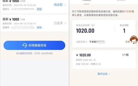 好 e 借复借 1000 元自动放款成功，无提前提醒直接到账，小额应急更省心