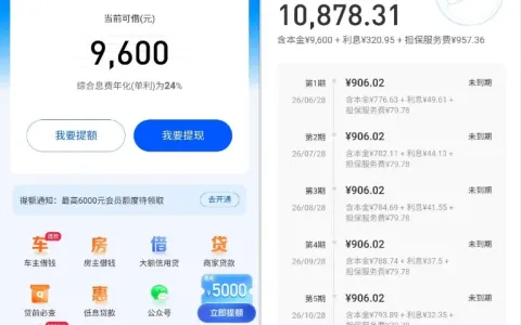 58 好借征信较差且存在逾期记录，开通会员后成功下款 9600 元，平台综合息费清晰透明