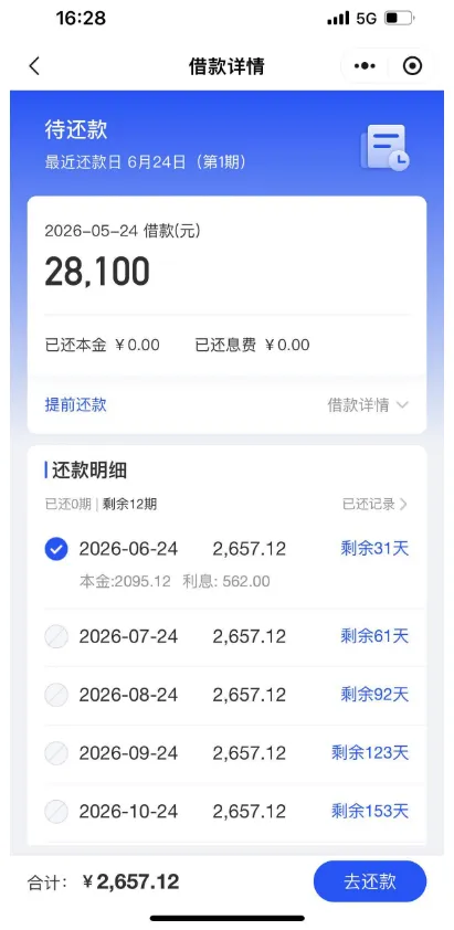 够花剩一期未结清仍下款 28100 元，海尔消金本体资方放款，多次失败终破局