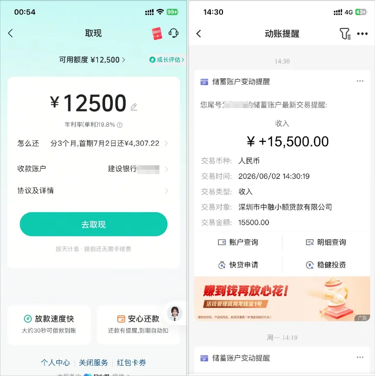 放心借不定期开放系统授信,首笔出 1000 额度后补充资料提至 12500 元,实测全额提款 15500 元顺利入账 放心借不定期开放系统授信,首笔出 1000 额度后补充资料提至 12500 元,实测全额提款 15500 元顺利入账
