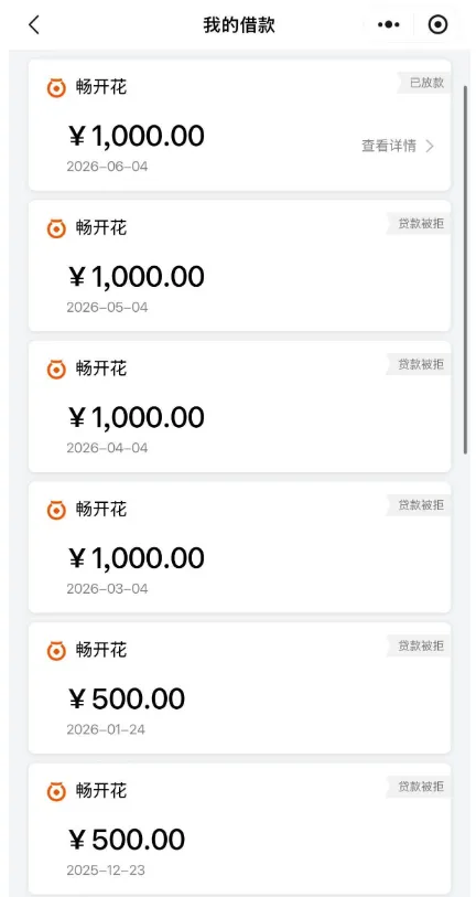 长银消费畅开花时隔一两年迎来首笔秒批，1000 元小额放款落地，历史多轮申请频繁遭拒