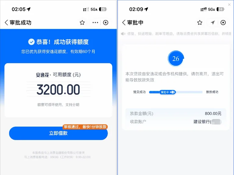 安逸沉寂多年重新授信 3200 元，实际放款 800 元，额度支取实测分享