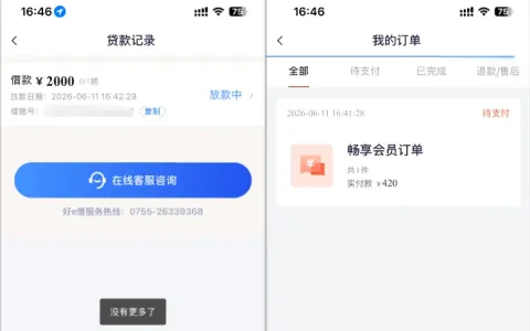 好 e 借 2000 元借款进入放款中状态，附带会员订单，实测进度与申请经验分享