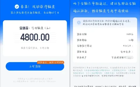 安逸花注销后出黑屋实测：获批 4800 元总额度，1600 元借款顺利到账