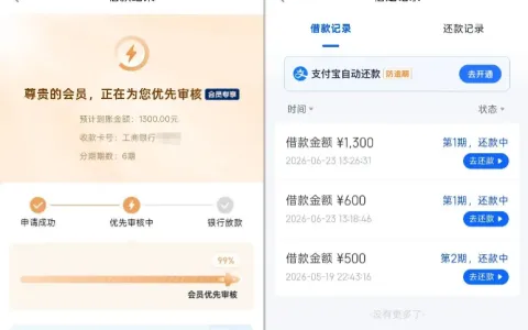 信用飞 500 元初始额度，还款一期后购买提升额度卡，叠加提额 1300 元顺利放款实测
