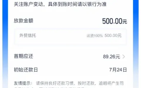安逸花注销后重新注册获批 1500 元额度，实际仅支用 500 元，外贸信托全额出资顺利放款