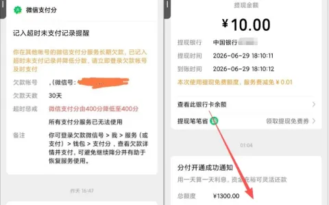 微信分付申请一年屡败终开通，获批 1300 元初始额度，支付分 400 仍可通过评估